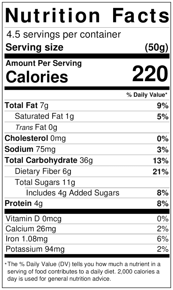 Honey Oat Granola Nutrition Facts Label