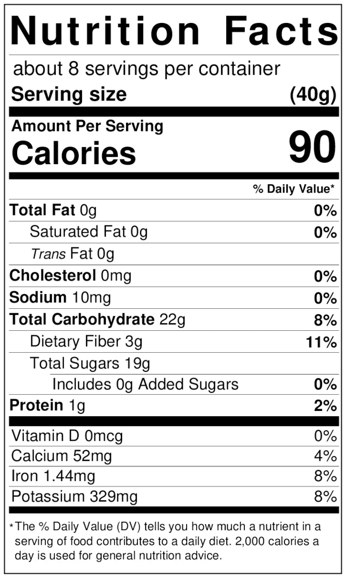 Sun Dried Apricots Nutrition Facts Label