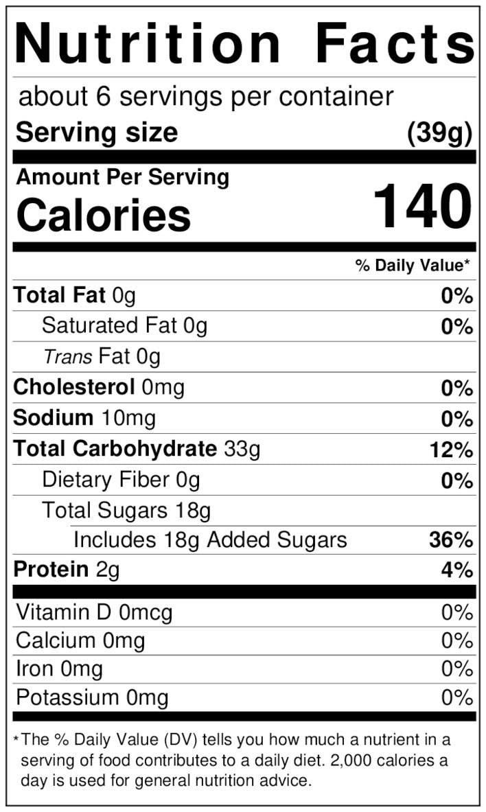 Gummy Bears Nutrition Facts Label