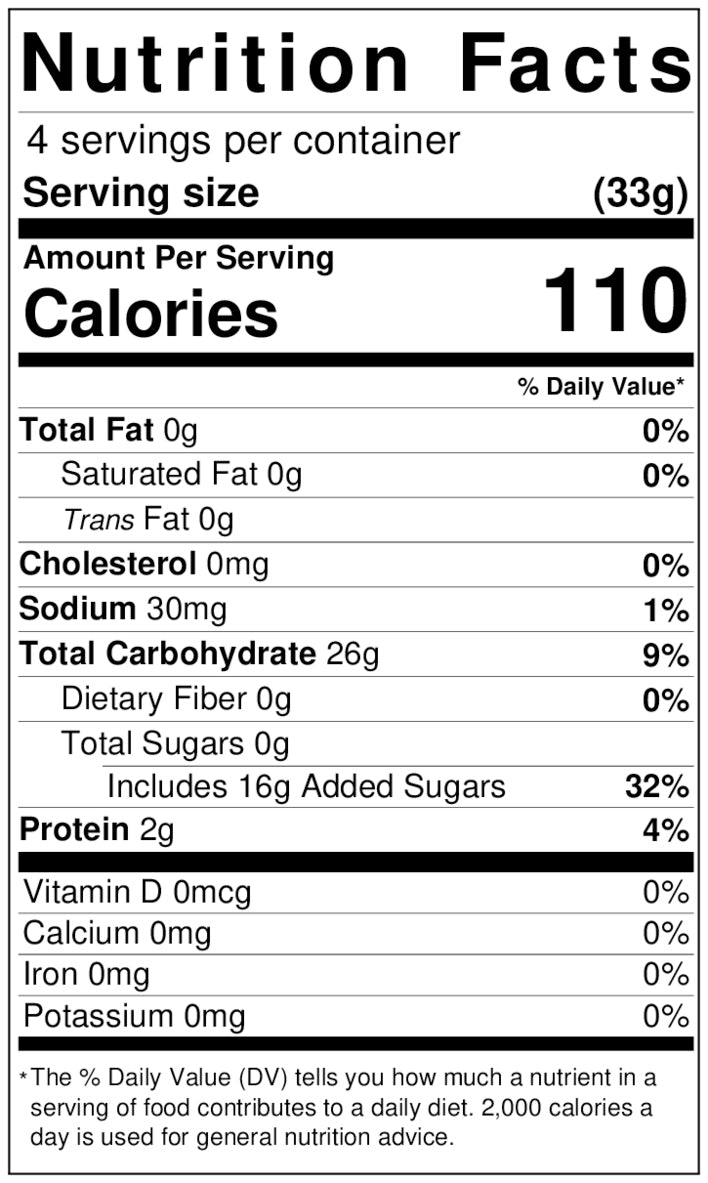 Gummy Peach Rings Nutrition Facts Label