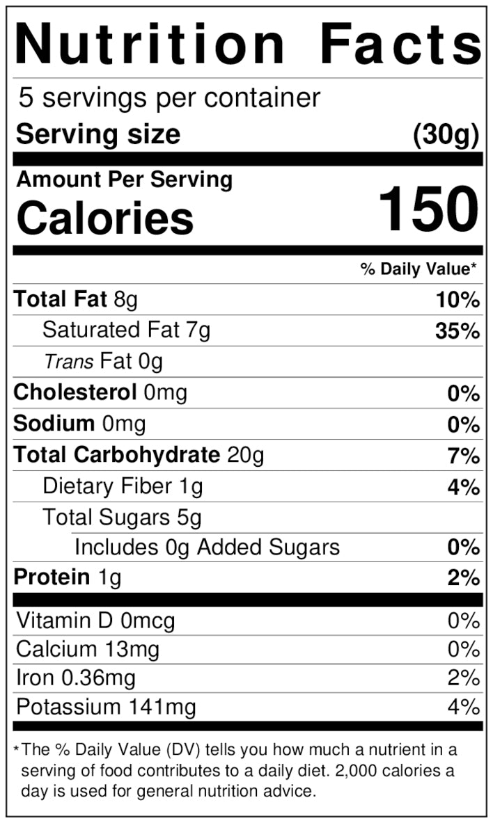 Organic Banana Chips Nutrition Facts Label