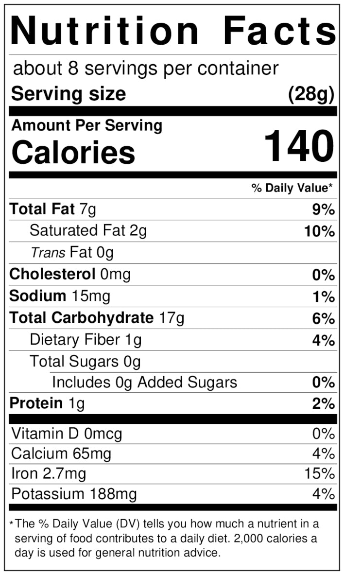 Plantain Chips Nutrition Facts Label