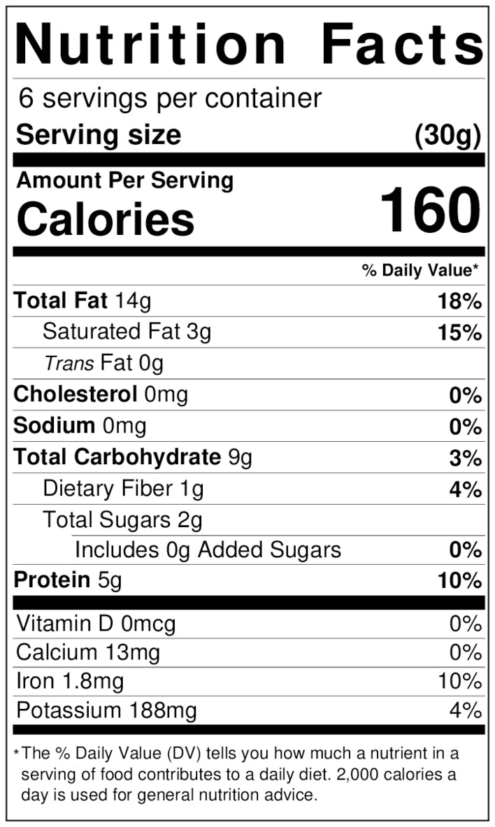 Raw Cashews Nutrition Facts Label