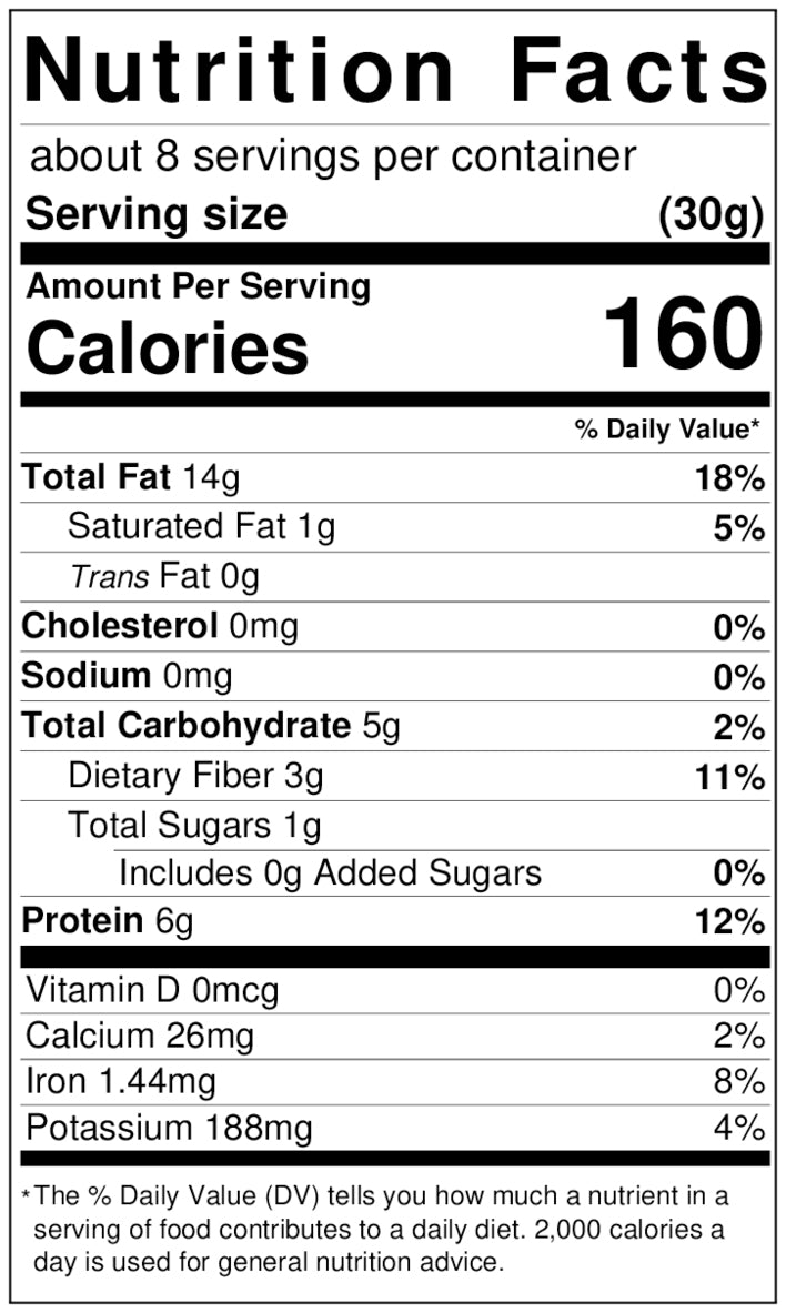 Raw Sunflower Kernels Nutrition Facts Label