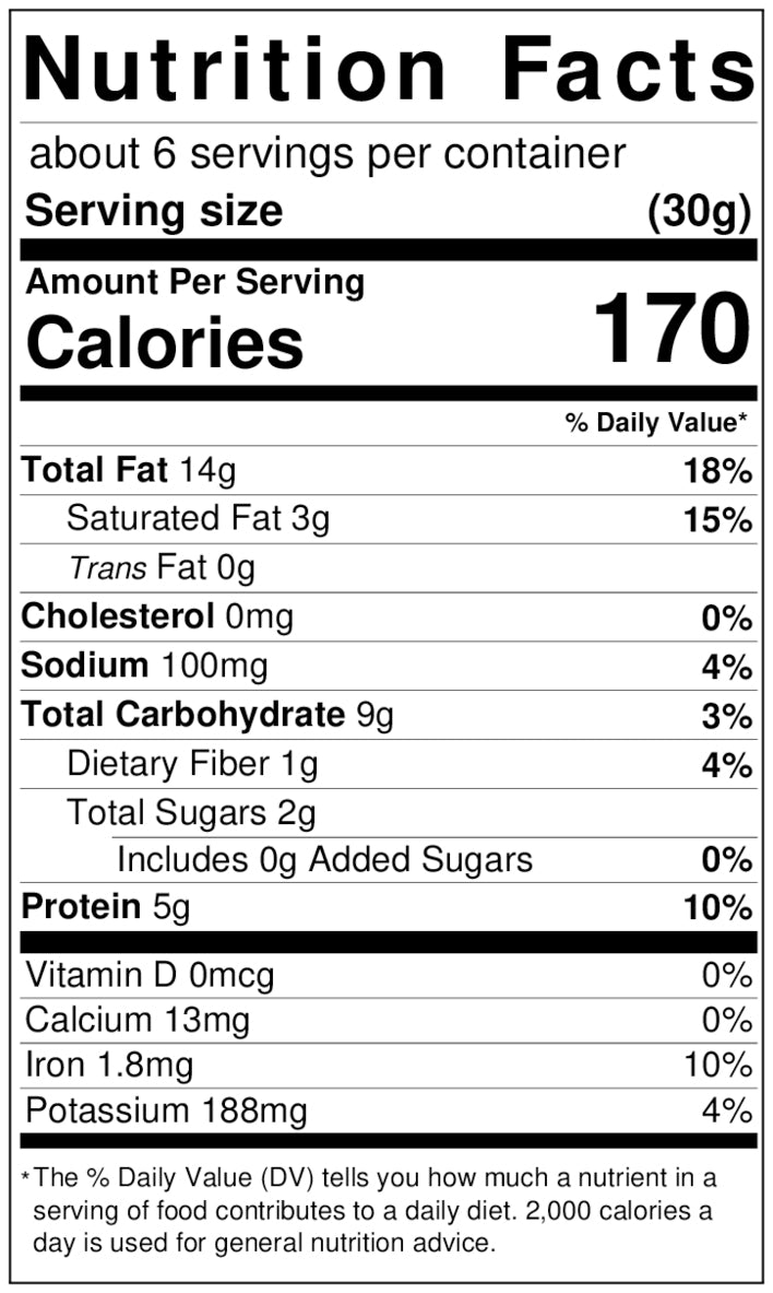 Roasted and Salted Cashews Nutrition Facts Label