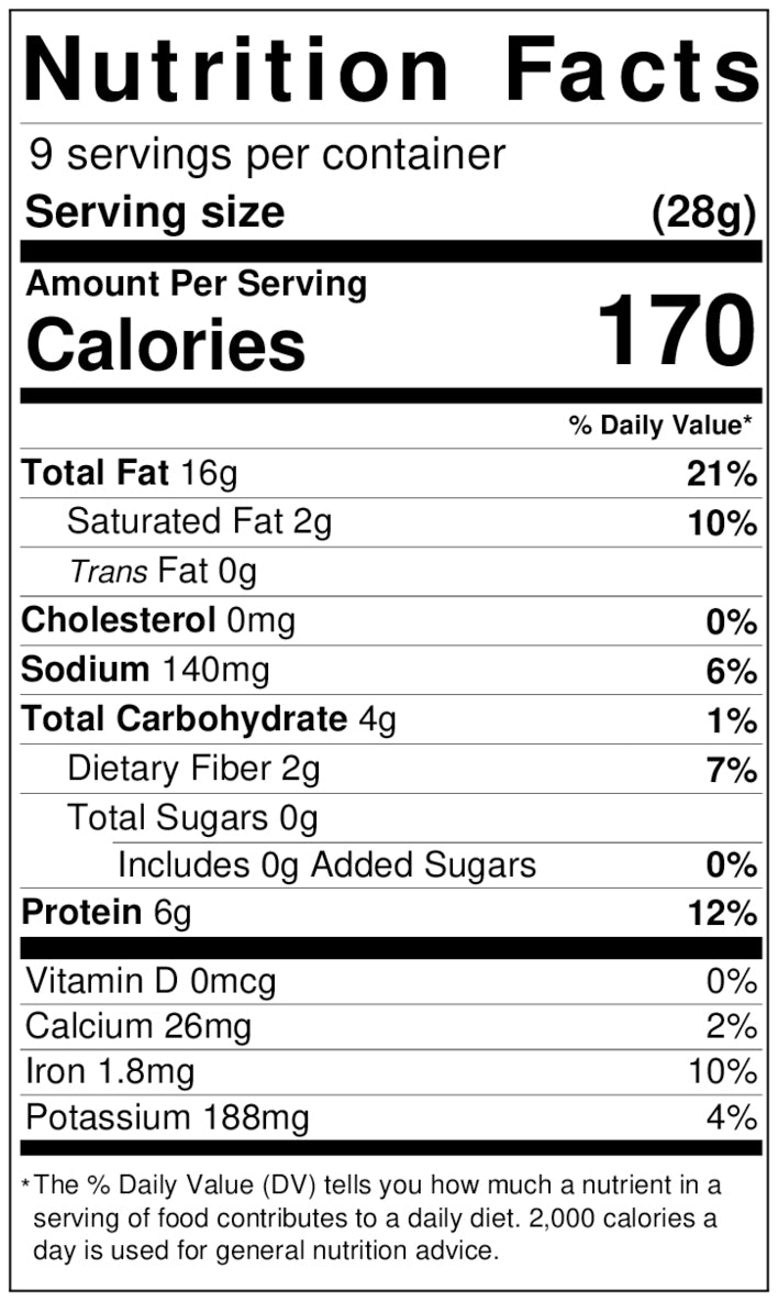 Roasted and Salted Sunflower Seeds Nutrition Facts Label