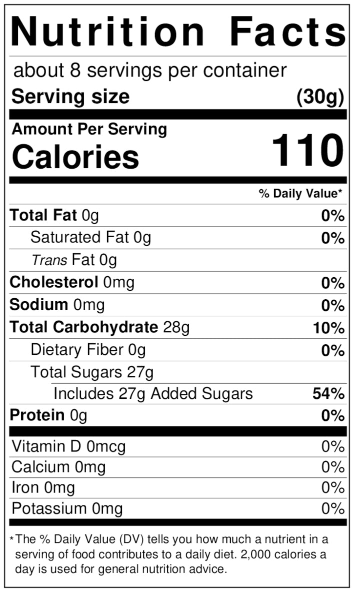 Runts Nutrition Facts Label